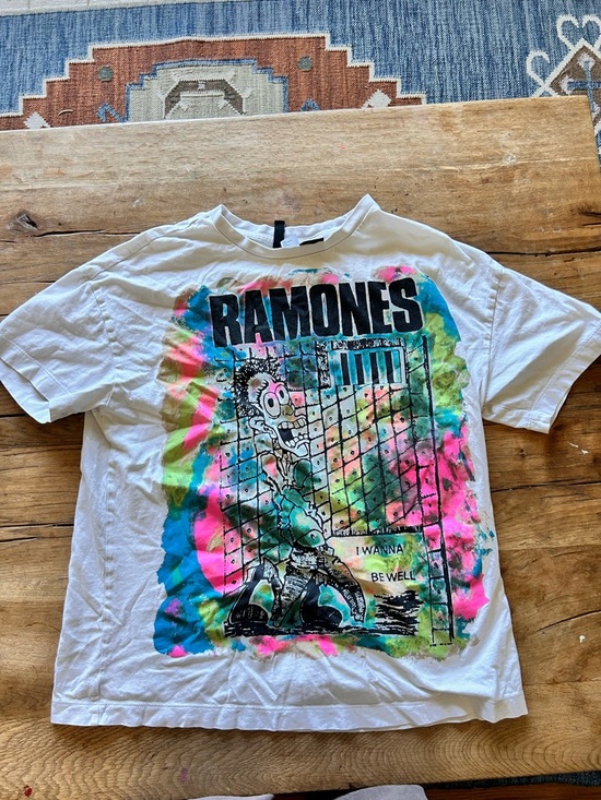 H&M Tops - Ramones concert tour boxy cut Tie-Dye Graphic Tee - white tee  Neon Accents H&M